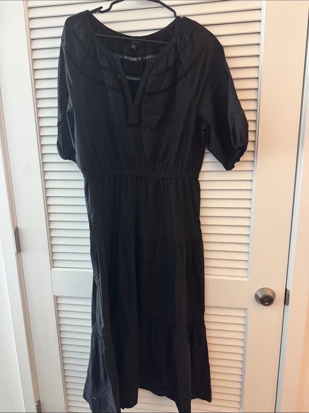 Ann Taylor Black Tiered Maxi Dress with Eyelet Trim